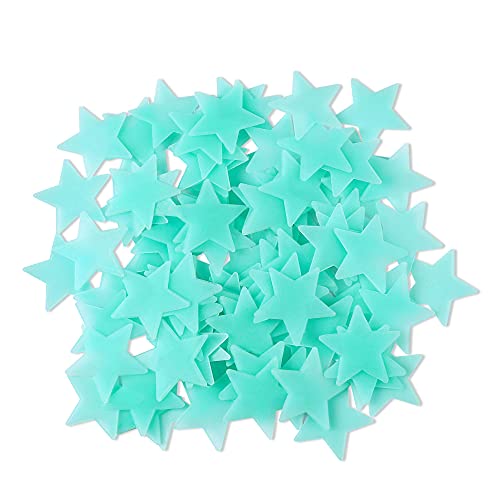 AM AMAONM 100 Pcs Blue Glow in The Dark Luminous Stars Fluorescent Noctilucent Plastic Wall Stickers Murals Decals for Home Art Decor Ceiling Wall Decorate Kids Babys Bedroom Room Decorations - Blue