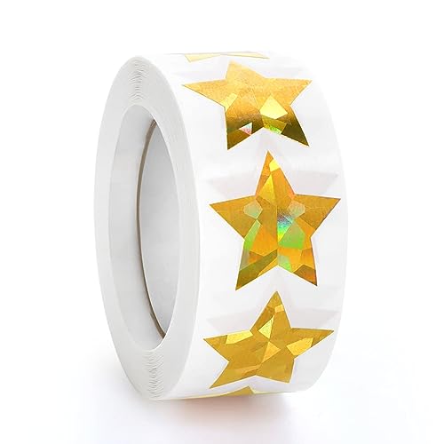 500 PCS Holographic Gold Star Stickers, 1 inch Self Adhesive Metallic Glitter Foil Stickers Sparkly Star Stickers Reward Behavior Chart Labels for Kids Students Teachers Supplies - Holographic Gold - 1"
