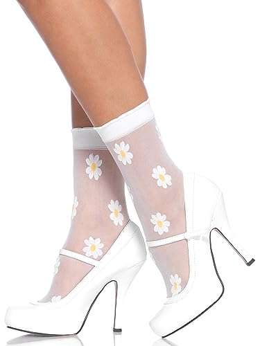 Leg Avenue Women's Sheer Daisy Anklets - One Size - White/Yell