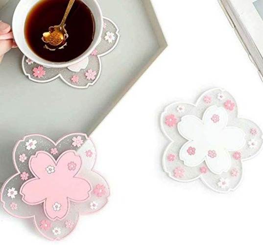 Durable Non-Slip Sakura Coffee Cup PVC Coaster Home Tea Coaster Bowl pad placemat Coaster(L) - Large