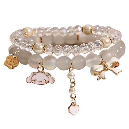 INENIMARTJ Crystal Beads Bracelet Kawaii Bracelets Set Cute Cartoon Elastic Beaded Pearl Bracelets Anime Jewelry for Girls Women Bff Friendship Gift - White