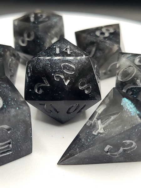 Night Court ACOTAR Set - Black and Silver Handmade sharp edge resin, 7-piece Polyhedral Dice Set for D&D, DnD, Dungeons and Dragons