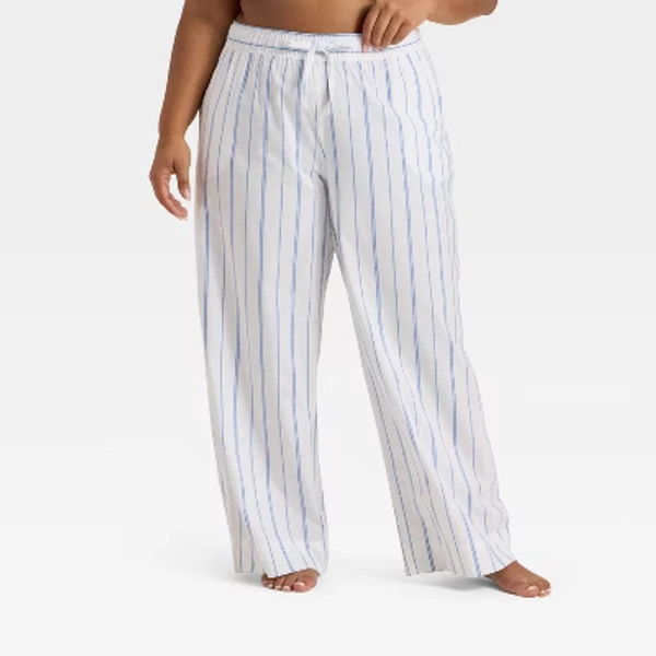 Women's Striped Cotton Blend Pajama Pants - Auden⢠Light White 3X