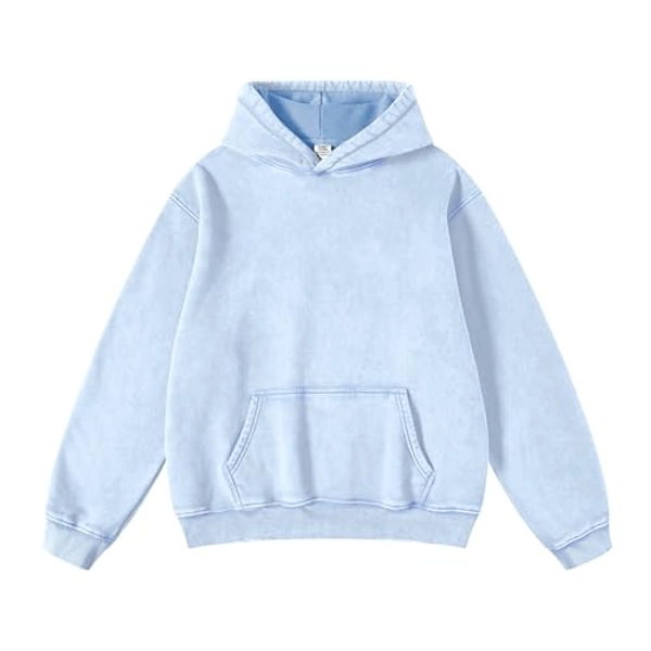 FAIABLE Mens Hoodies Pullover Oversized Hoodie Wash Plush Cotton Hooded Sweatshirt Vintage Heavyweight Hoodie Men Streetwear