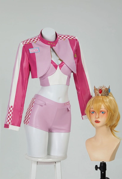 Peach Pink Racing Suit Short Top and Jacket with Shorts Necklace Casual Outfit