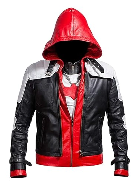 Lasumisura Replica Style Red Hood Men's Faux Leather Jacket + Vest