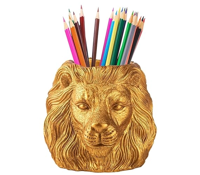 dgudgu Lion Pencil Holder For Desk Golden Pen Holder For Desk Organizer Office Supplies
