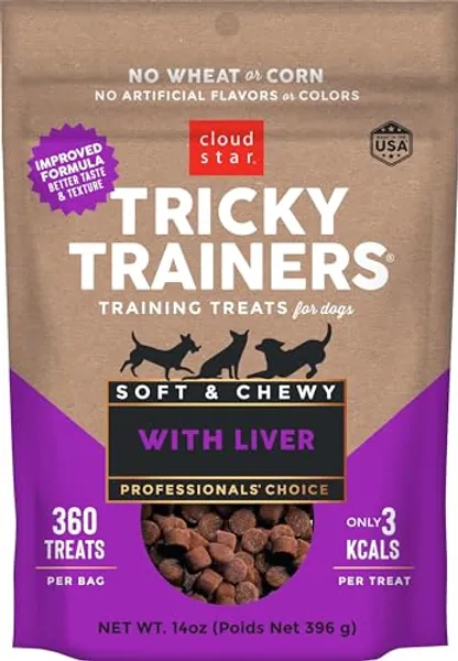 Cloud Star Tricky Trainers Soft & Chewy Dog Training Treats 14 oz Pouch, Liver Flavor, Low Calorie Behavior Aid with 360 treats