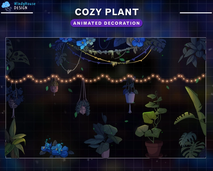 Animated  Cozy Green Plant Twitch Stream Decoration / Cozy Hanging Plants / Cute Leaves Cottagecore / Falling Leaf Overlay / Light Deco