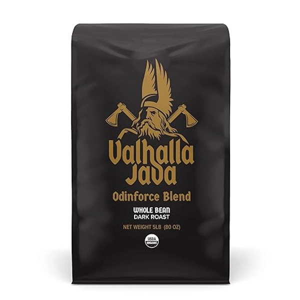 Valhalla Java Whole Bean Coffee by Death Wish Coffee, Fair Trade and USDA Certified Organic - 5 Lb Bag - Valhalla Java - 80 Ounce (Pack of 1)