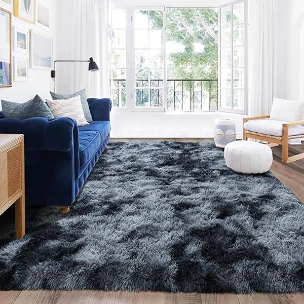 Quntue 9x12 Area Rug for Living Room, Ultra Soft Large Shag Living Room Rug Fluffy Rug Carpet for Bedroom, Plush Modern Floor Rug for Kids Boys Girls Room Fuzzy Rug for Home Decor Aesthetic, Blue Grey