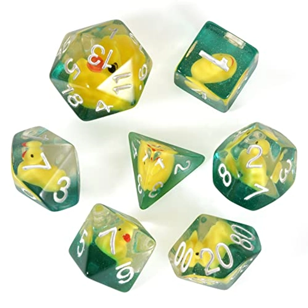 FLASHOWL Duck Dice Polyhedral & RPG Set Inside Roll Play Gaming D20 Dungeons and Dragon 7 pezzi