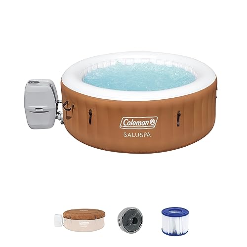 Coleman SaluSpa Ponderosa AirJet 2 to 4 Person Inflatable Hot Tub Round Portable Outdoor Spa with 120 Soothing Jets with Cover, Orange - Orange