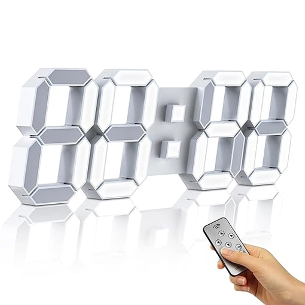 EDUP HOME 15" 3D LED Digital Wall Clock, 12/24H, Time/Date/Temperature, Nightlight, Large Decor Clock for Office/Living Room/Meeting Room, Easy Read Time for Old Women/Men