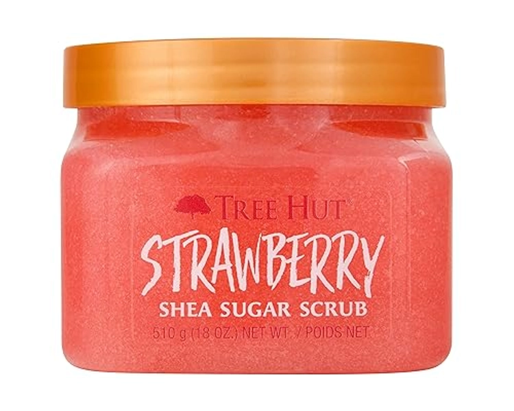 Tree Hut Shea Sugar Body Scrub Strawberry,18oz, With Single Fragrance-Free Makeup Remover Cleansing Towelettes