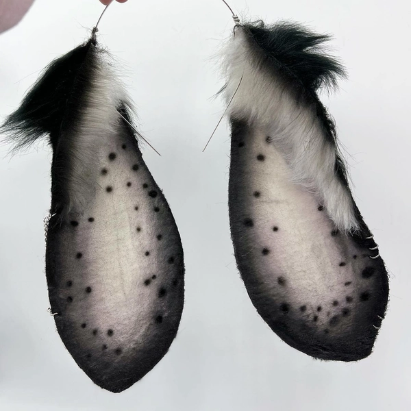 Realistic Black and white Lop bunny ears and bunny tail fully wired black and white rabbit ears faux fur cosplay ears Floppy Bunny Ears