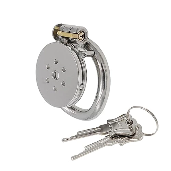 Flat Chastity Cage Metal Male Chastity Device Dark Lock Design Steel Penis Cage for Men BDSM Bondage Penis Cage Sex Toys for Couples (40mm/1.57in)