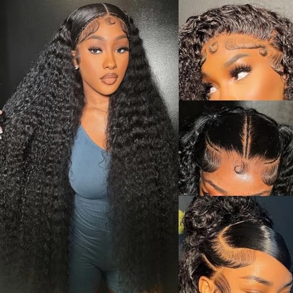 Silinli 30 Inch 13x6 Deep Wave HD Lace Front Wigs Human Hair Pre Plucked 200% Density Curly Human Hair Wig Curly Wet And Wavy Water Wave Lace Front Wigs Human Hair Frontal Wigs Human Hair