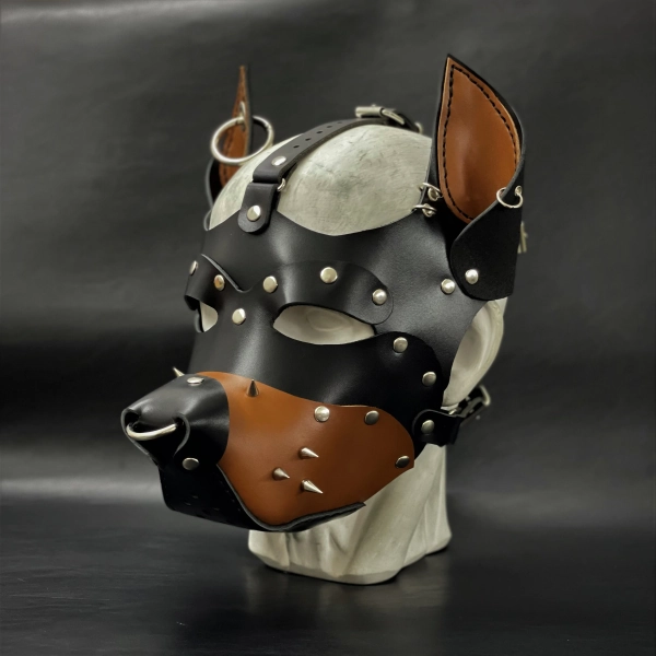 Leather Puppy Mask with Spikes and Rings