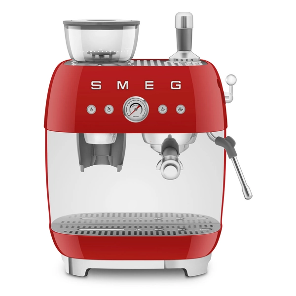 50's Style Espresso Coffee Machine with Grinder & 20 Bar Pump, Gloss Red Build-in Steam Wand 50's Style EGF03RDUK