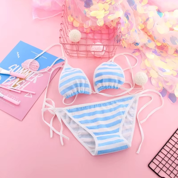 Japon Sexy Lingerie Lolita Kawaii bleu blanc rayé