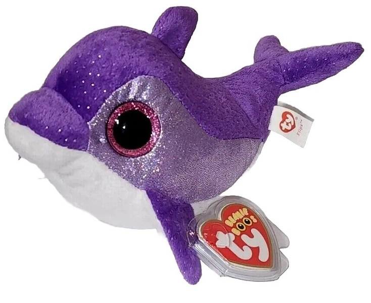 Ty Beanie Boos - FLIPS the Purple Dolphin 6" NEW MWMTs Plush Stuffed Animal Toy