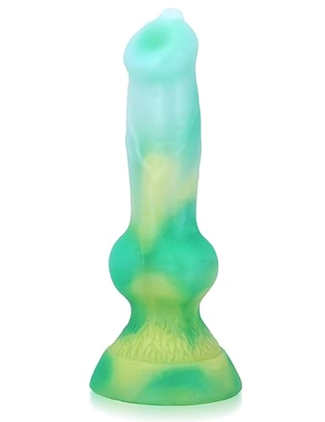 Dog Dildo 7.4inch Realistic Wolf Dildo with Knot, Thin Dildo Silicone Small Anal Toys for Beginners Strap on Women and Men Couples Play(Green)