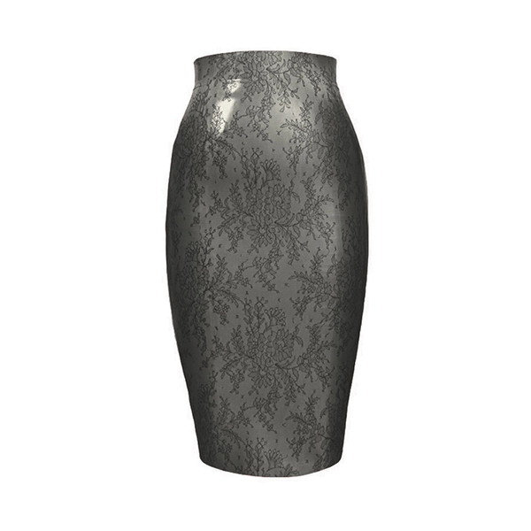 Latex Crystal Pencil Skirt in pearlsheen silver lace