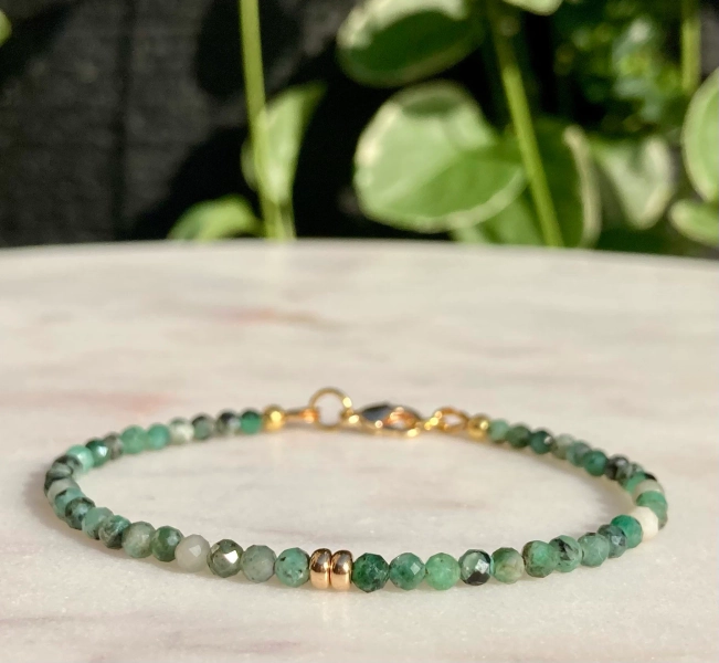 Emerald bracelet, Emerald and gold, Tiny gemstone bracelet,  Genuine Emerald, Stacking bracelet, May Birthstone, Gift for her,
