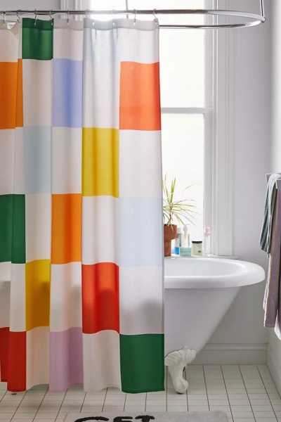 Lane And Lucia  Retro Rainbow Checkerboard Shower Curtain