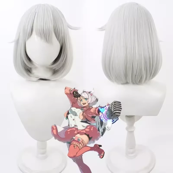 Guilty Gear Elphelt Valentine Cosplay Wig Short Gray BOB Heat Resistant Synthetic Hair Halloween Role Play Party Carnival + Free - AliExpress 