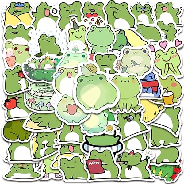 50 Pieces Frog Stickers Cartoon Vinyl Waterproof Stickers for Laptop,Guitar,Motorcycle,Bike,Skateboard,Luggage,Phone,Hydro Flask, Gift for Kids Teen Birthday Party