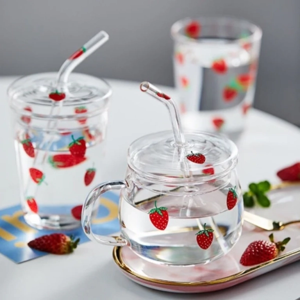 Strawberry Pattern  Cup with Matching Straw