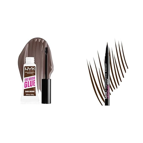 NYX PROFESSIONAL MAKEUP The Brow Glue, Extreme Hold Tinted Eyebrow Gel - Dark Brown & Lift & Snatch Brow Tint Pen, Espresso