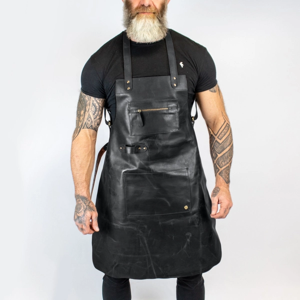 Distressed Cross Back Leather Apron | Black Full Grain Leather Apron For Hobbyists Woodwork Blacksmith with Pockets | Fathers Day Gift