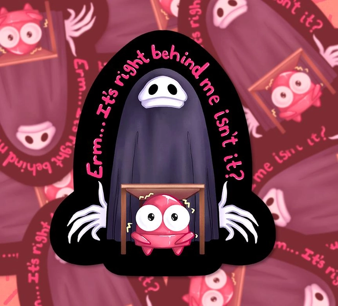 Repo Horror Game "Erm, it's right behind me, isn't it?" Monster Glossy Vinyl Sticker | Robo Indie Game Merch | Funny Meme Gift