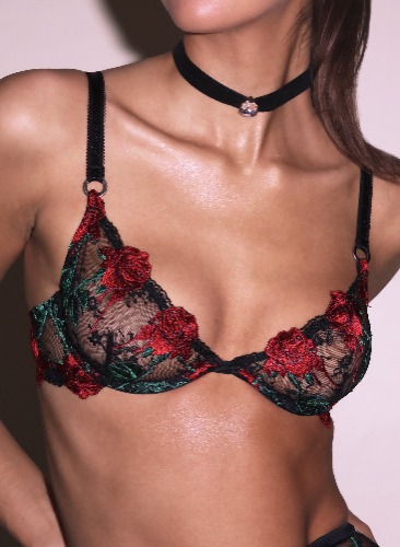 Vampire Rose Embroidery Demi Bra | black / 34d