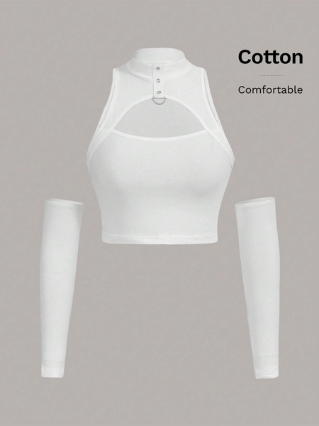 SHEIN ICON Cut Out Front Crop Top With Arm Sleeves