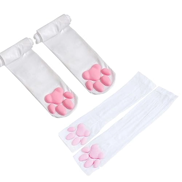 Thigh High Socks, Pink 3D Kitten Claw Stockings Cute Cat Paw Pad Socks for Girls Women Cat Cosplay