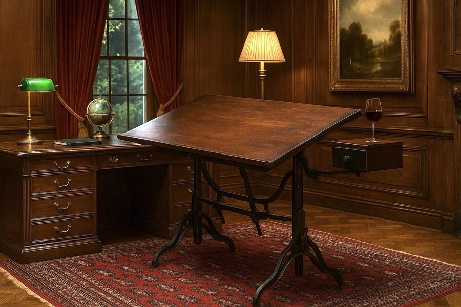 Hamilton Mfg. Co. Industrial Antique Cast Iron Drafting Table 1890s w/Storage