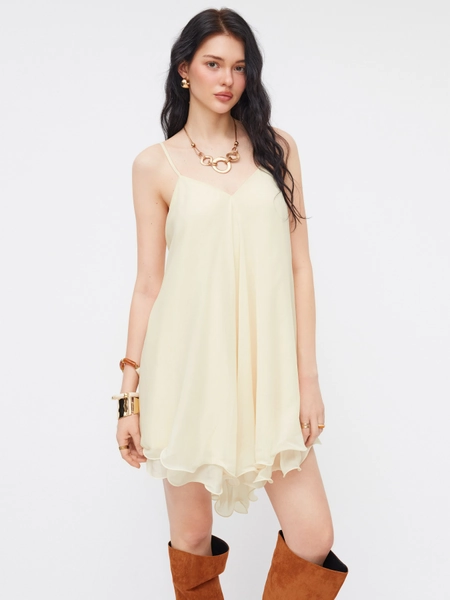 Chiffon V-neck Knotted Ruffle Hem Cami Mini Dress