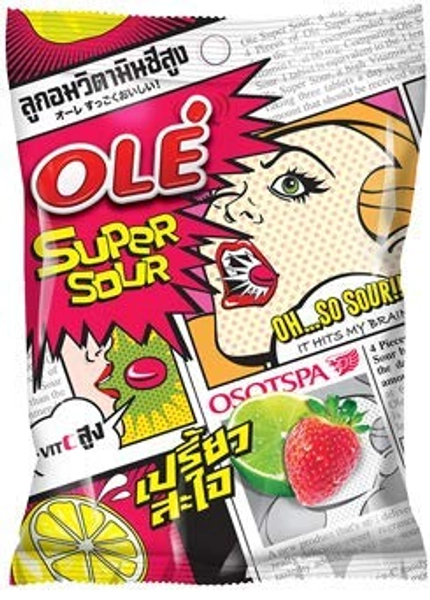OLE Super Sour Coated Strawberry Lime Candy Flavored With Sour 17.5 g.(Pack of 3) Halal Certified. By naveenana shop