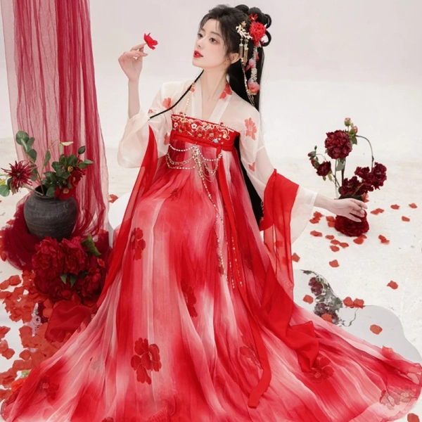 Tang Dynasty Qixiong Shanqun Women Summer Red Skirt - Newhanfu