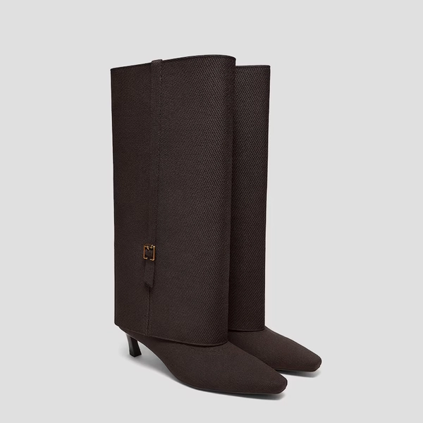 2-in-1 Detachable Mid Heel Boots (Rita), DARK CHOCOLATE | VIVAIA