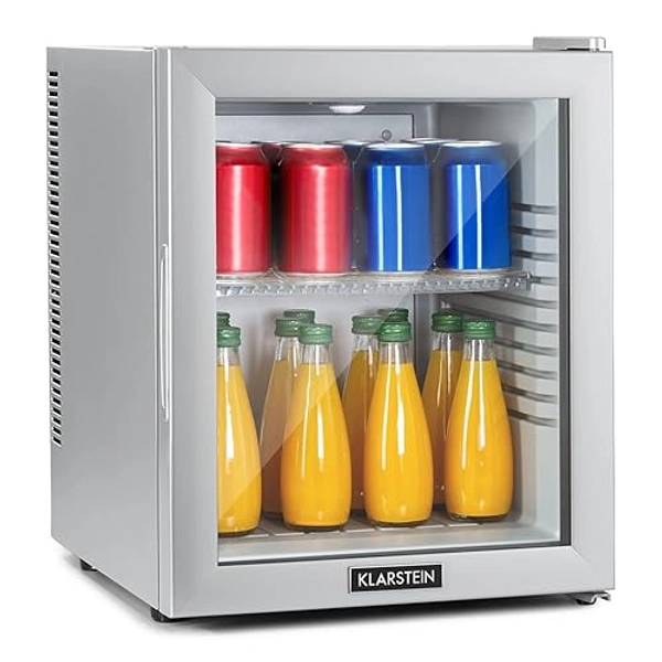Klarstein Kühlschrank, Mini Kühlschrank mit Glastüre, Mini-Kühlschrank für Getränke, Snacks & Kosmetik, Kühlschrank Klein & Leise, Verstellbare Ablagen, Kleiner Skincare Kühlschrank 12-18°C, 32L