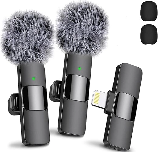 Mini Mic Pro 2pcs Lavalier Wireless Microphone for iPhone iPad, Wireless Microphone for Video Recording, Game Live Streaming, Interviews, YouTube, TikTok, Vlog (for iPhone 14 and Below)