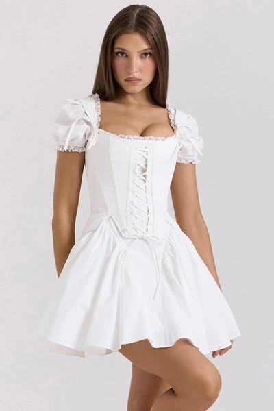 Lili White Cotton Detachable Corset Mini Dress