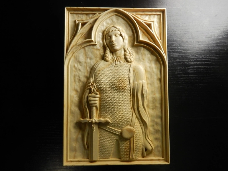 Wood carved picture wall decoration plaque. Lady warrior in armor. Perfect gift