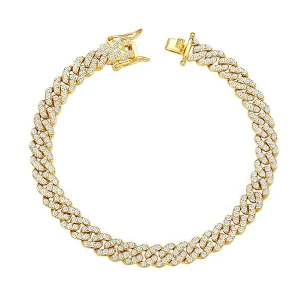 BLBLJERY Cuban Link Anklets for Women Plus Size Large Ankle Bracelets Gold Silver Rhinestone Diamond Bling Anklets Women 9 10 inch