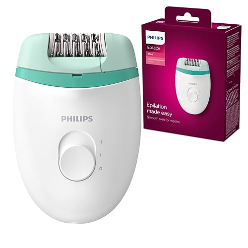 Philips Satinelle Essential Epilator, Corded, Compact Hair Removal, BRE224/00 White & Green - Compact epilator